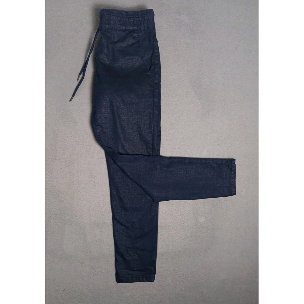 Bevy Flog Shely Pants Women's 28 Blue Grid Check Elastic Waist Stretch Slim Fit